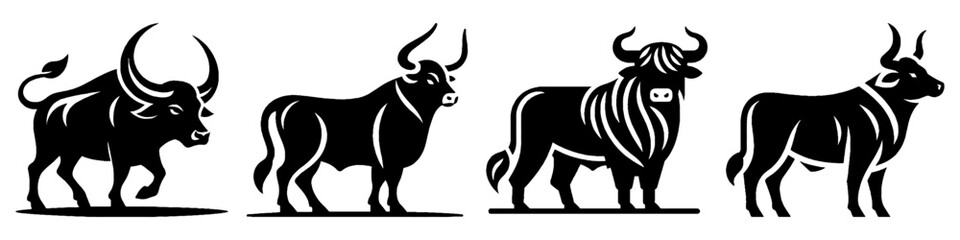 Fototapeta premium Simple Ox Collection Illustration, Farm Animal Modern Set Vector for Icon and Livestock Themes Design