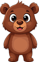 Obraz premium Cartoon bear stands, smiling and happy. Cute animal character for kids, digital art, isolated. Children's illustration, woodland creature.