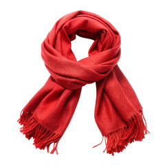 Vibrant red pashmina scarf with fringed edges isolated on transparent background