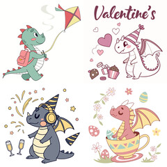 High-Quality Dragons Illustrations in Various Styles – SVG Bundle