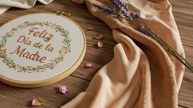 Elegant Floral Embroidery Hoop Art Featuring Happy Mothers Day Message