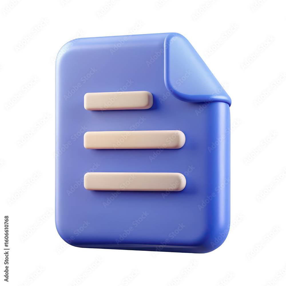 Poster stylized 3d document icon with text lines and folded corner isolated on transparent background