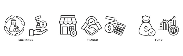 ETF icon set illustration concept with icon of exchange, traded, fund 
