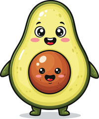 Smiling avocado character with pit! Cute fruit, healthy food, nutrition, cartoon, illustration, comic, mascot, fresh, diet, design, happy, food.