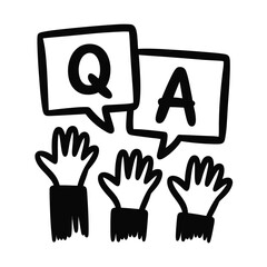 Raised hands with question and answer speech bubbles illustration