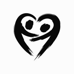 Abstract Heart Shape with Two People Hugging Black Brush Strokes