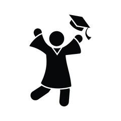 Graduation Celebration Stick Figure Tossing Cap in the Air with Joy