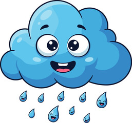 Obraz premium Cloud is raining with happy raindrops. Weather forecast, cartoon, illustration, sky, nature, climate, character