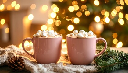 Enjoying Hot Chocolate with Marshmallows Cozy Holiday Scene