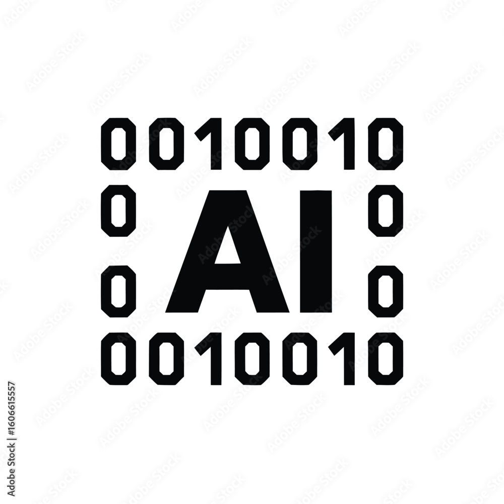 Poster futuristic ai conceptualization with binary code encapsulation and bold typography for modern techno