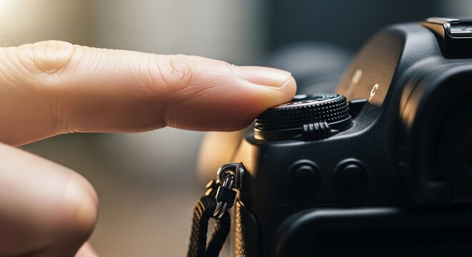 Photographer's Finger Adjusting Camera Dial, Close-Up Shot