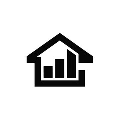 Real estate market growth icon with house and bar chart