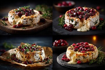 Gourmet baked cheese appetizer with cranberries and herbs, ready to serve