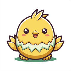 Obraz premium Little Yellow Chick With Egg Shell