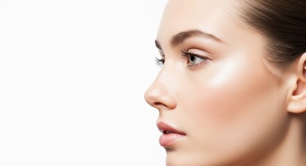 Naklejka premium Profile of a Woman's Face, Beauty, Skincare, White Background.