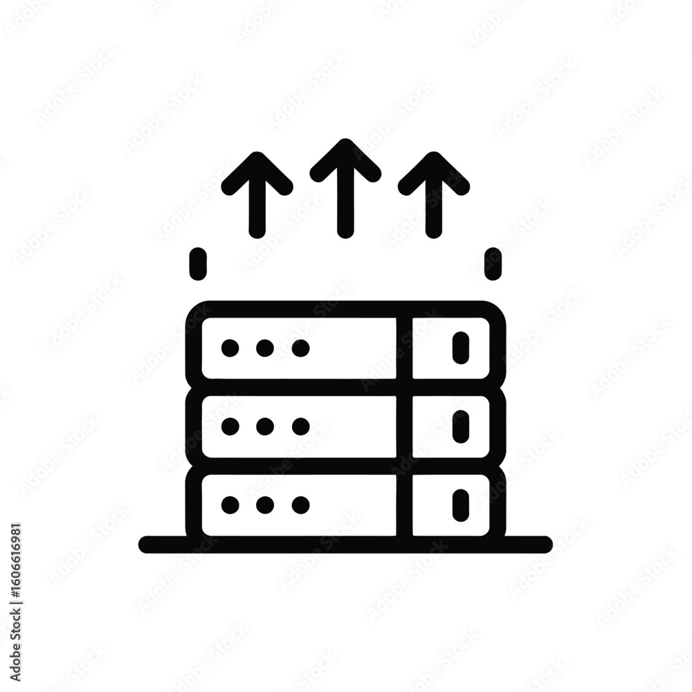 Fototapete cloud server hosting data center with arrows up signifying data upload speed connectivity