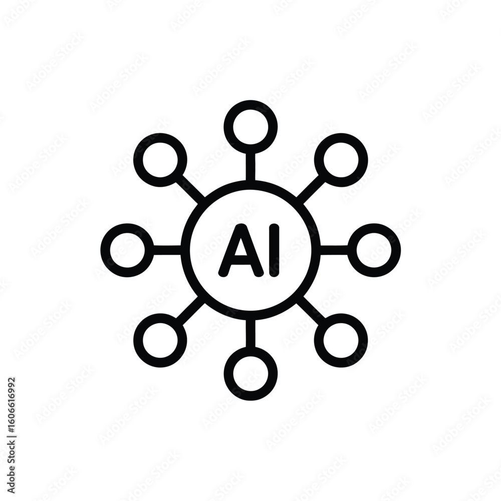 Poster artificial intelligence network concept with connected nodes showcasing machine learning technology 