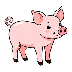 Fototapeta premium Cute cartoon pig character with pink skin large ears small tail friendly smile and expressive eyes suitable for children educational materials and playful designs