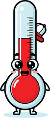 Cute thermometer cartoon character stands. Fever check, temperature measurement, health, medical, illness, wellness, kawaii, design, illustration