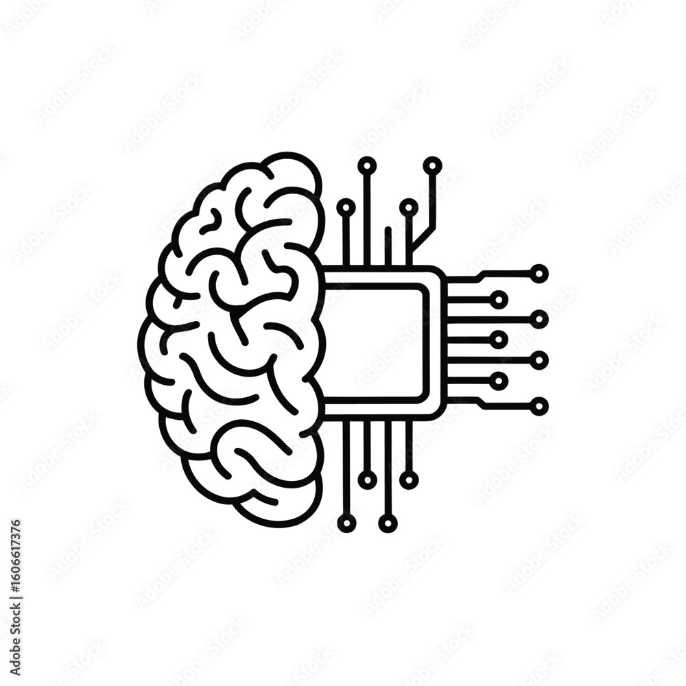 Poster brain and chip integration highlighting neural networks artificial intelligence and technology conce