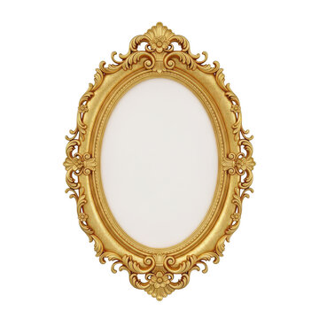 recommend clip art: Ornate gold oval mirror with decorative frame isolated on transparent background