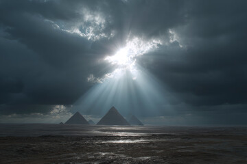 Majestic Pyramids Under Dramatic Cloudy Sky