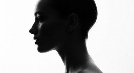 Silhouette of Woman's Face in Profile, Black and White