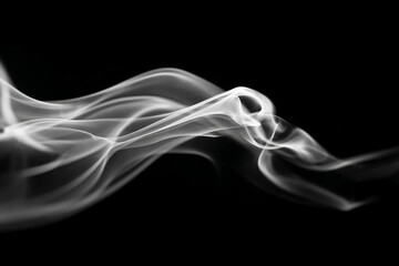 Abstract White Smoke Swirls on Black Background &ndash; Minimalist Flowing Vapor Art Concept
