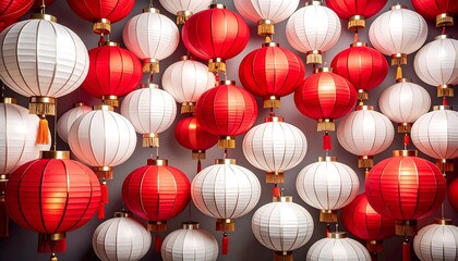 Festive hanging lanterns in red and white