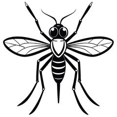 Stylized Mosquito Illustration with Detailed Wings and Prominent Proboscis Depicted in Black and White Vector Format