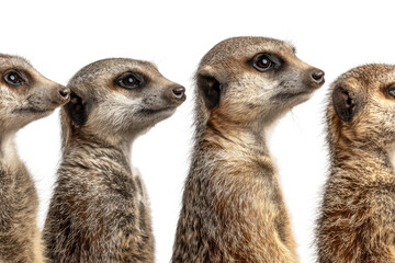 Meerkats observing their surroundings desert habitat animal portraits. Isolated on transparent background, png.