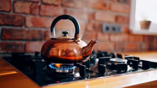 Copper kettle on a gas stove (4)
