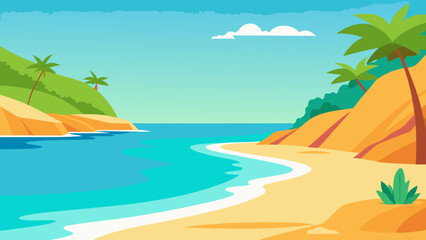 Obraz premium Idyllic tropical bay depicted in a captivating blend of artistic illustration