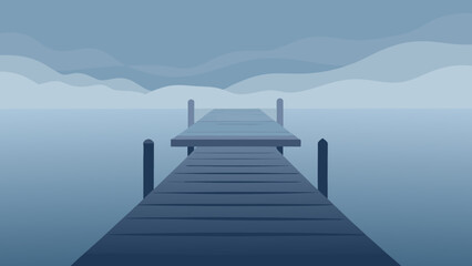 Obraz premium Peaceful Scene of a Wooden Fishing Pier on a Calm Lake at Sunset