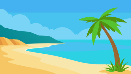Serene Tropical Bay Designed as a 2D Cartoon Background Scene