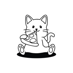 Cute cat illustration holding a warm pizza slice