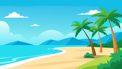 Obraz premium Serene Tropical Beach Background Scene Illustrated with Vibrant Colors