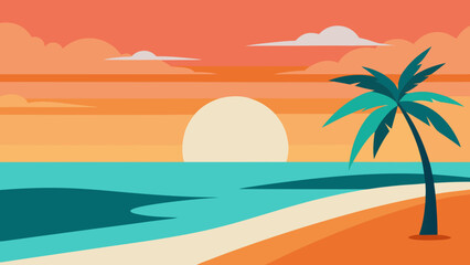 Obraz premium Serene Tropical Beach Vista at Dawn Presented as a Beautiful Illustration