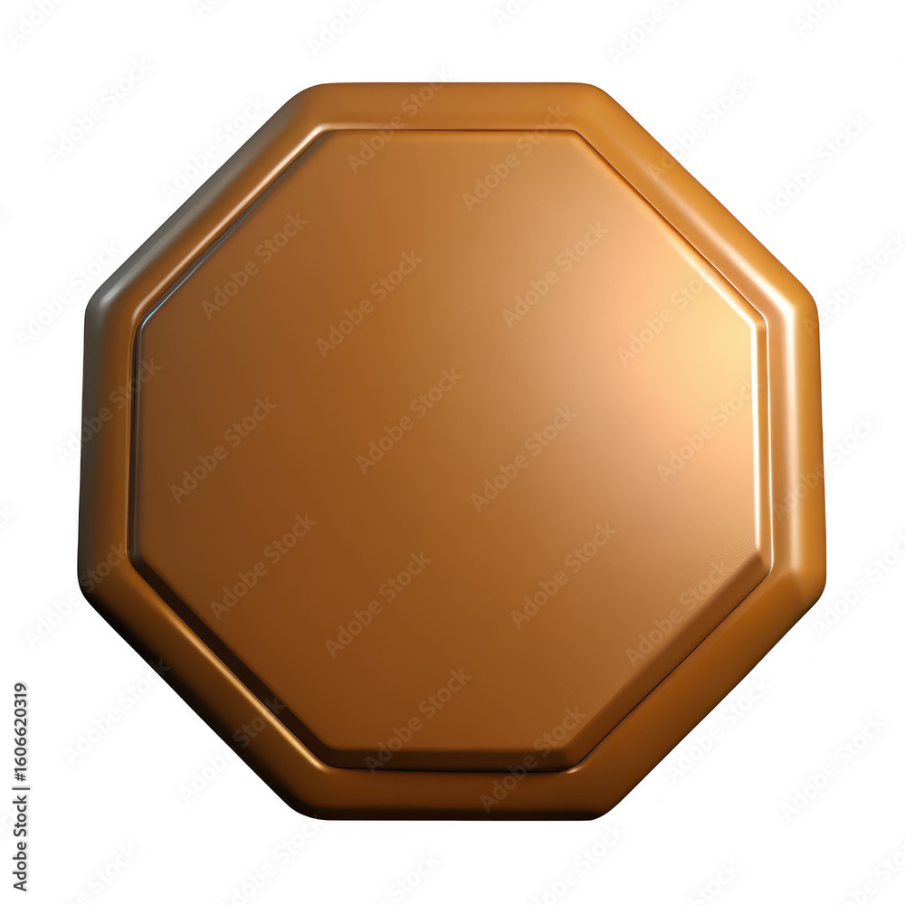 Poster a metallic bronze octagonal shape with a beveled edge and subtle texture isolated on transparent bac