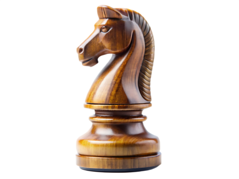  wooden knight chess piece close up view isolated  on white background PNG, AI GENERATED