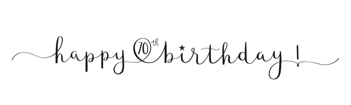 HAPPY 70th BIRTHDAY! black brush calligraphy banner with swashes on transparent background