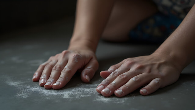 gymnast chalk marks on apparatus. chalky palm print on gym equipment. ultra realistic gymnastics art. traces of chalk on bars and beam. - Powered by Adobe