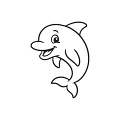 Obraz premium Cartoon dolphin outline vector illustration