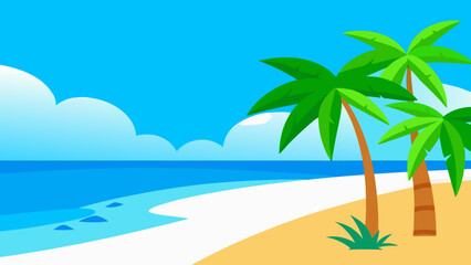 Obraz premium Vibrant 2D Cartoon Illustration of a Pristine Tropical Island Paradise