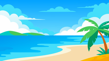 Obraz premium Vibrant Tropical Beach Illustration Rendered in a Modern Artistic Style