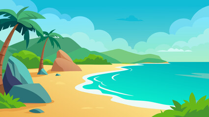 Vibrant Tropical Beach Scene Rendered with a Beautiful Blend of Art Styles