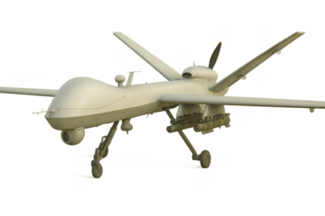 Military armed drone uav with missiles and landing gear isolated on white background modern surveillance and combat aircraft concept