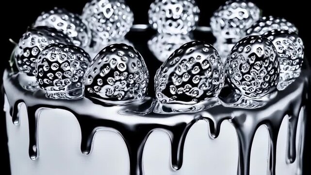 Metallic Strawberries on a Dripping Cake