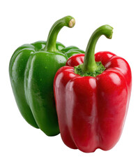 Vibrant green and red bell peppers in kitchen photography. Isolated on transparent background, png.