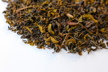 Close-up of dried oolong tea leaves